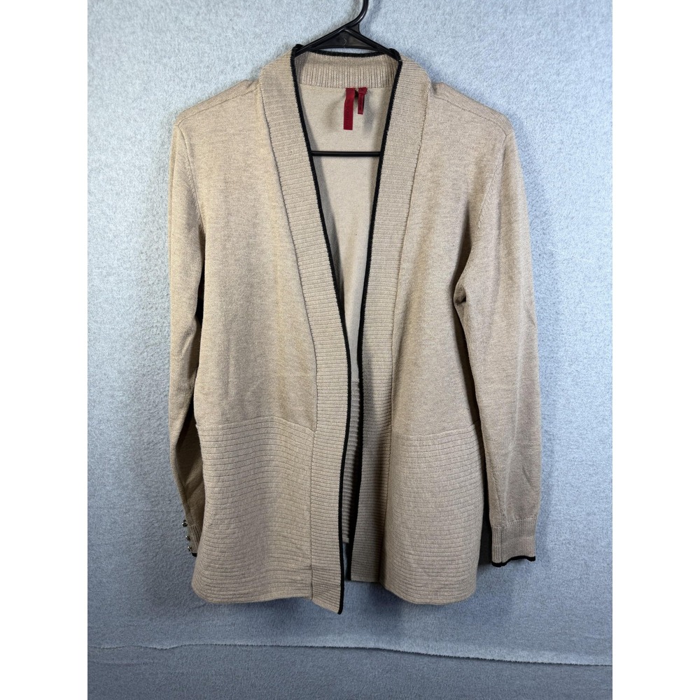 Love Scarlett Cardigan Womens Medium Beige Open Front Knit Sweater Button Cuff